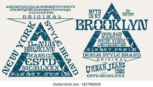 Retro-Vintage-Design des Kunsthandwerks. Jugendmode. strukturiertes Alphabet. Pop moderne Anzeige Vektorbriefe. Im Grafikstil gezeichnet. Anzahl lateinischer Zeichen