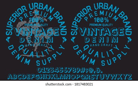 Craft retro vintage typeface design. Youth fashion type. Textured alphabet. Pop modern display vector letters. Drawn in graphic style. Set of Latin characters numbers