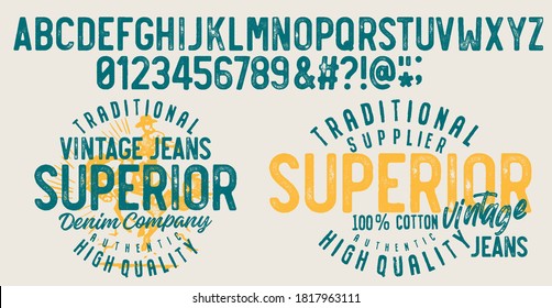 Diseño de tipo de letra vintage retro de artesanías. Tipo de moda juvenil. Alfabeto texturado. Muestra letras vectoriales modernas. Dibujado en estilo gráfico. Conjunto de números de caracteres latinos