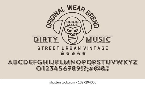 Craft retro vintage typeface design. Youth fashion type. Textured alphabet. Pop modern display vector letters. Drawn in graphic style. Set of Latin characters numbers