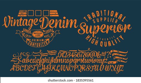Craft retro vintage typeface design. Youth fashion type. Textured alphabet. Pop modern display vector letters. Drawn in graphic style. Set of Latin characters numbers