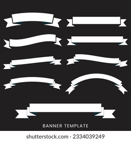 Craft ribbon flat set. Decorative vintage paper banner. Empty simple ribbons template different shape. Blank retro flag, tape for text, price tag, sale label. Isolated on white vector illustration