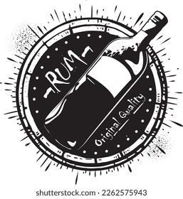Craft rum stamp and classic style wooden barrel with textures. Vector illustration, design over white background.