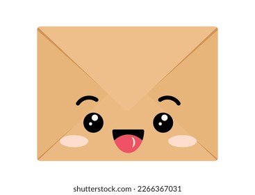 Craft smiling envelope cute kawaii character. Closed kraft envelope with face vector clip art. Folded brown paper letter illustration happy smiling emoticon.