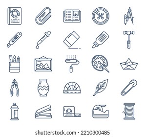 Craft and stationery tools icon set