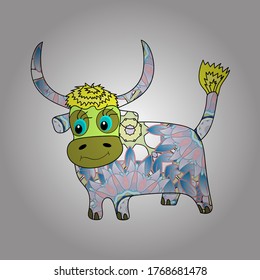 Craft style on background. 2021. Chinese new year of the neat). Figure in white, neutral and yellow colors. Vector illustration. Happy chinese new 2021, year.