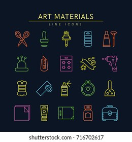 Craft Supplies & Materials. Thin Line Icons Set. 
Craft show, craft making and sale poster design elements. 
Elements for craft studio,  shops, courses and workshops, websites, banners, Infographic.
