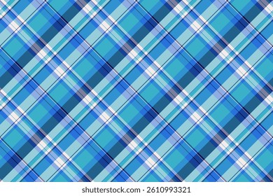 Craft tartan background textile, colour pattern vector plaid. National seamless texture check fabric in cyan and blue colors palette.