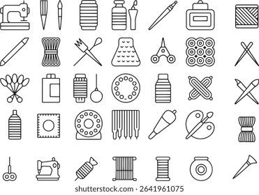 Craft Thin Icons Set. Handmade, DIY, art, creativity. Editable Stroke. Vector Illustration	