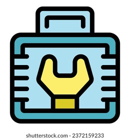 Craft toolbox icon outline vector. Tool kit. Car bag color flat