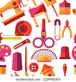 Herramientas de artesanía e instrumentos hechos a mano, vectores de objetos de hobby.