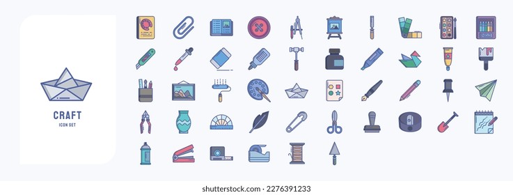 Craft and tools icon set, including icons like Book, Attach, crayons,  Drop and more
