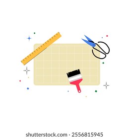 Craft Tools On Cutting Mat In Flat Vector Illustration Symbolizing Creativity, Handicrafts, And DIY Projects, Isolated On White Background