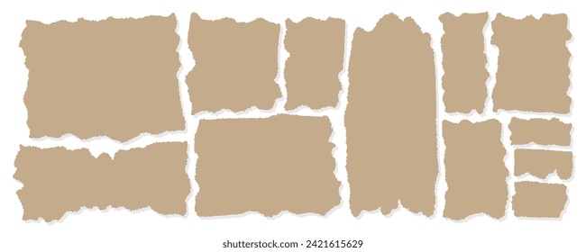 Craft torn ripped paper rectangle shape vector illustration. Cutout beige collage piece, shred strip, cut sheets with a square grid. Calligraphy border, isolated grunge header background