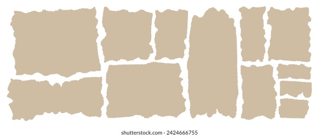 Craft torn ripped paper rectangle shape vector illustration. Cutout beige collage piece, shred strip, cut sheets with a square grid. Calligraphy border, isolated grunge header background