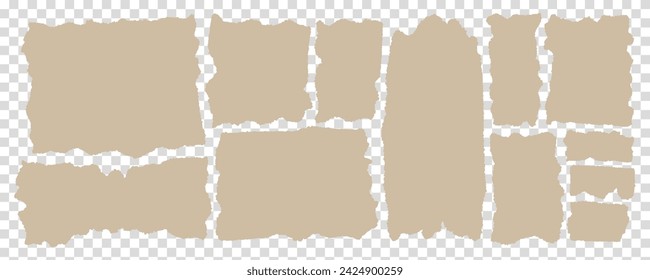 Craft torn ripped paper rectangle shape vector illustration. Cutout beige collage piece, shred strip, cut sheets with a square grid. Calligraphy border, isolated grunge header background