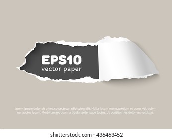 Craft vector paper hole with space for text, ripped edges, dark copyspace. Torn paper for scrapbooking. Torn paper template for sale promo and advertising.