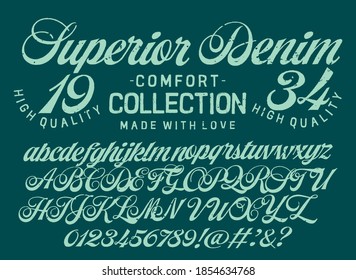 Craft vintage typeface design. Fashion type. Pop modern display vector letters. Set of Latin characters, numbers, punctuation.