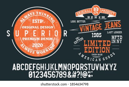 Craft vintage typeface design. Fashion type. Pop modern display vector letters. Set of Latin characters, numbers, punctuation.