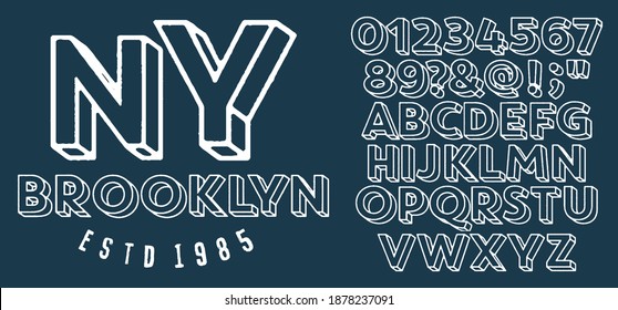  Craft vintage typeface design. Fashion type. Pop modern display vector letters. Set of Latin characters, numbers, punctuation.