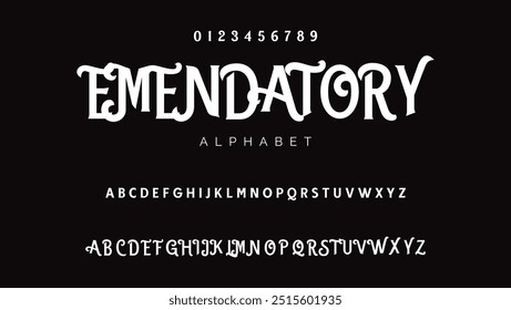 Craft vintage typeface design. Graphic display alphabet. Fantasy type letters. Latin characters, numbers. Vector illustration. Old badge, label, logo template.