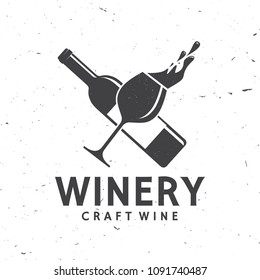 Craft wine. Winery company badge, sign or label. Vector illustration. Vintage design for winery company, bar, pub, shop, branding and restaurant business. Coaster for wine glasses
