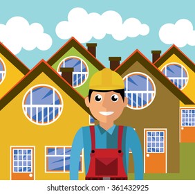 Craft worker man and houses vector illustration