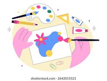 Craft Workshop Vector Illustration Featuring a DIY Class with Artist Hands Creating Creative Work and Art Project in a Flat Style Cartoon Background