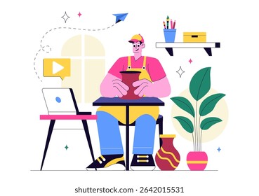 Craft Workshop Vector Illustration Featuring a DIY Class with Artist Hands Creating Creative Work and Art Project in a Flat Style Cartoon Background