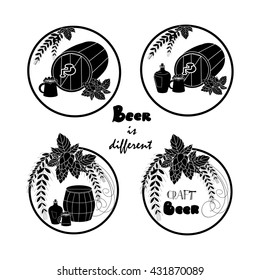 crafted beer logos. beer is different. black and white icons on white background. vector illustration.