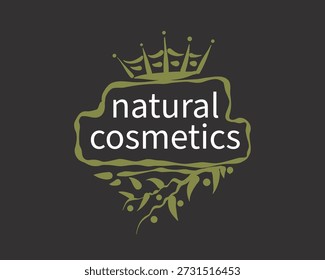 Emblema hecho a mano con hojas para la marca de cosméticos, lujoso diseño de paquete de cuidado de la piel artesanal con emblema botánico y trazos con textura
