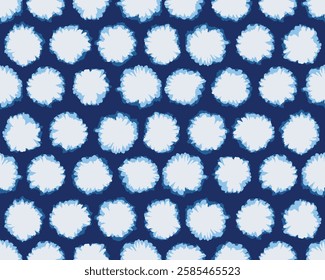Crafted hand drawn abstract Japanese shibori seamless pattern, ethnic folk batik style bloom floral background in indigo blue, simple graphic for fabric, textile, carpet, packaging