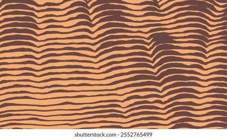 Crafted Hand drawn abstract landscape and mountains range pattern, Japanese stripe wave in brush line, engraving, woodcut, wood carving style background, irregular nature inspired texture graphic