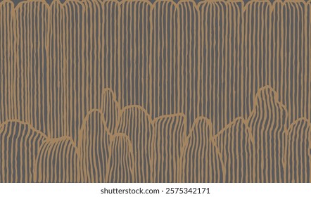 Crafted hand drawn brush line abstract sculpting pattern, Japanese, Ethnic folk inspired wood carving, engraving, basketry surface texture background, simple graphic for textile, carpet,