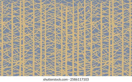 Crafted hand drawn brush line tree branches nature pattern, Japanese folk and Ethnic wood carving, engraving, wood block texture surface background, simple graphic for textile, stationary