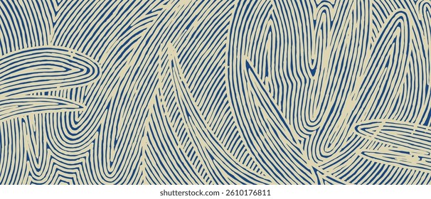 Crafted hand drawn brush line abstract dynamic wave and water pattern, Japanese, ethnic wood carving, weaving texture surface background, minimal graphic for textile, carpet, decoration