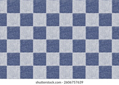 Crafted hand drawn brush lines abstract stitching check pattern, Japanese traditional embroidery, weaving textured background in white and blue, simple and humble graphic for textile, carpet