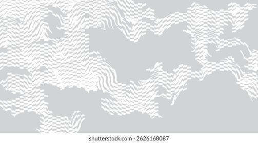 Crafted hand drawn brush lines abstract distorted waves and water glitch pattern, Japanese and ethnic experimental check, irregular graphic for textile, fashion, carpet