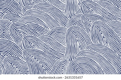 Crafted hand drawn brush lines abstract waves and water pattern, Japanese folk, ethnic, tribal wood carving, block print texture background, simple graphic for decoration, carpet