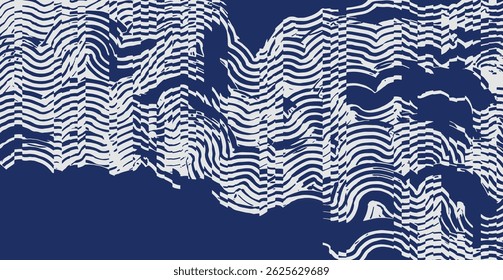Crafted hand drawn ink brush lines abstract waves and water stripes glitch pattern, Japanese wood carving, weaving experimental background, irregular ripple graphic for textile, fashion