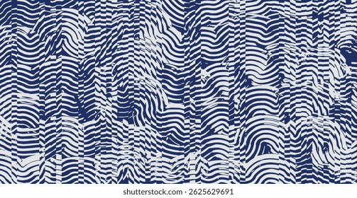 Crafted hand drawn ink brush lines abstract waves and water stripes glitch pattern, Japanese wood carving, weaving experimental background, irregular ripple graphic for textile, fashion