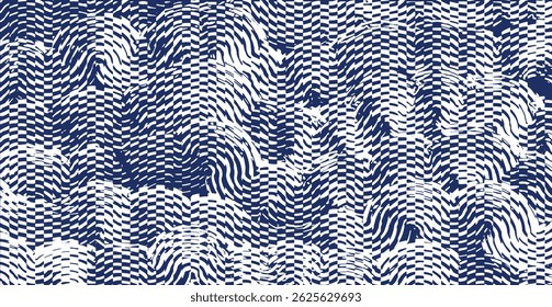 Crafted hand drawn ink brush lines abstract waves and water stripes glitch pattern, Japanese wood carving, weaving experimental background, irregular ripple graphic for textile, fashion