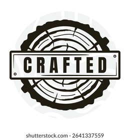 Crafted Logo with Saw Blade Wood Grain Background