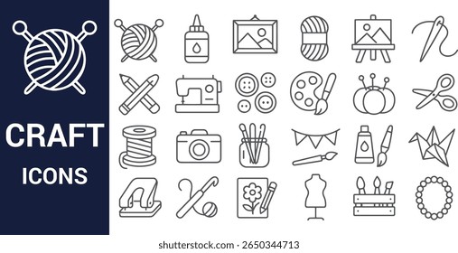 Crafting and art supplies icons set sewing knitting