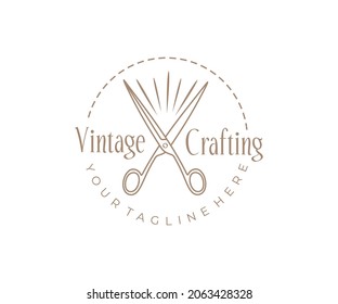 Handwerk, Handwerk, Nähen, Scheren und Nähstich, Logo-Design. Schneider, Schneiden, Nadelarbeit und Dienstleistungsbereich, Vektordesign und Illustration