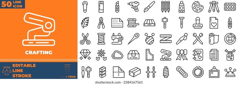 Crafting Line Editable Icons set. Vector illustration in modern thin line style of crafting icons: carving, wood carving, star, crafts, rolling, etc