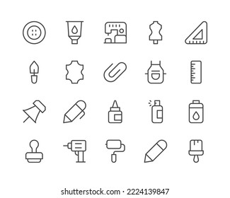 Crafting line icons set. Vector objects isolated on a white background for web design and graphics. Outline icons collection.