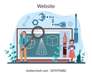 Crafting and modeling school course online service or platform. Teacher educate students how to craft. Sculpting, aircraft and 3d modeling. Website. Flat vector illustration