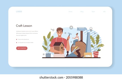 Crafting and modeling school course web banner or landing page. Teacher learning students to craft. Creative hobby and ocupation. Isolated flat vector illustration