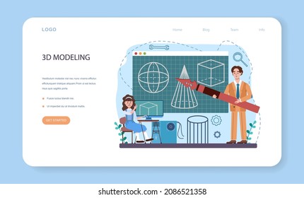 Crafting and modeling school course web banner or landing page. Teacher educate students how to craft. Sculpting, aircraft and 3d modeling. Creative hobby and lesson. Flat vector illustration